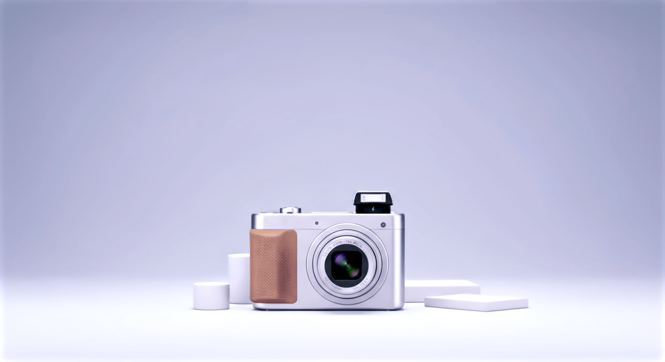 Picture a sleek, pocketable point-and-shoot camera shaped like a compact brick with softly rounded corners—like a silver ingot that’s been gently warmed and molded for the hand. It measures roughly 4.4 inches (11.2 cm) wide, 2.6 inches (6.6 cm) tall, and 1.6 inches (4.1 cm) deep when the lens is retracted. The body is a two-tone blend of brushed metallic silver (aluminum-like in texture, cool and slightly grainy under fingertips) and warm, tactile tan-brown rubberized panels.