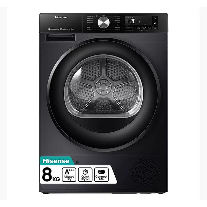 3S Series Wifi-Enabled 8Kg Heat Pump Tumble Dryer - Black