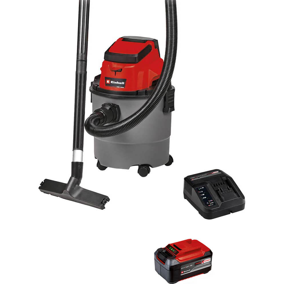 Einhell TC-VC 18/15 18v Cordless Wet and Dry Vacuum Cleaner 15L 1 x 5.2ah Plus Li-ion Battery Charger