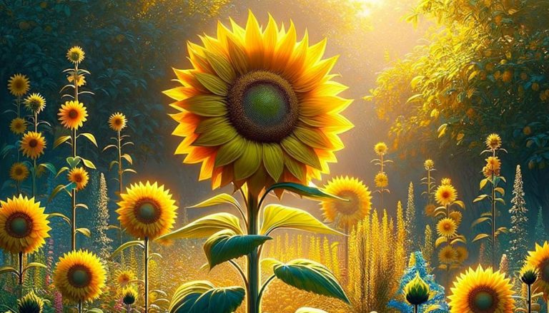 The image captures the stunning appeal of sunflowers in a garden setting, highlighting their bright yellow petals and towering presence.